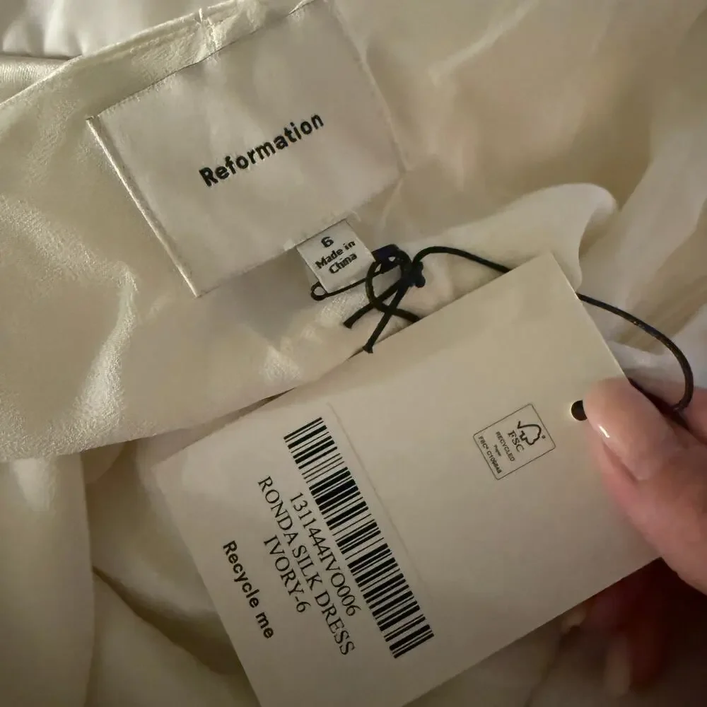 New Reformation Ronda Silk Dress Ivory - Picture 6 of 7